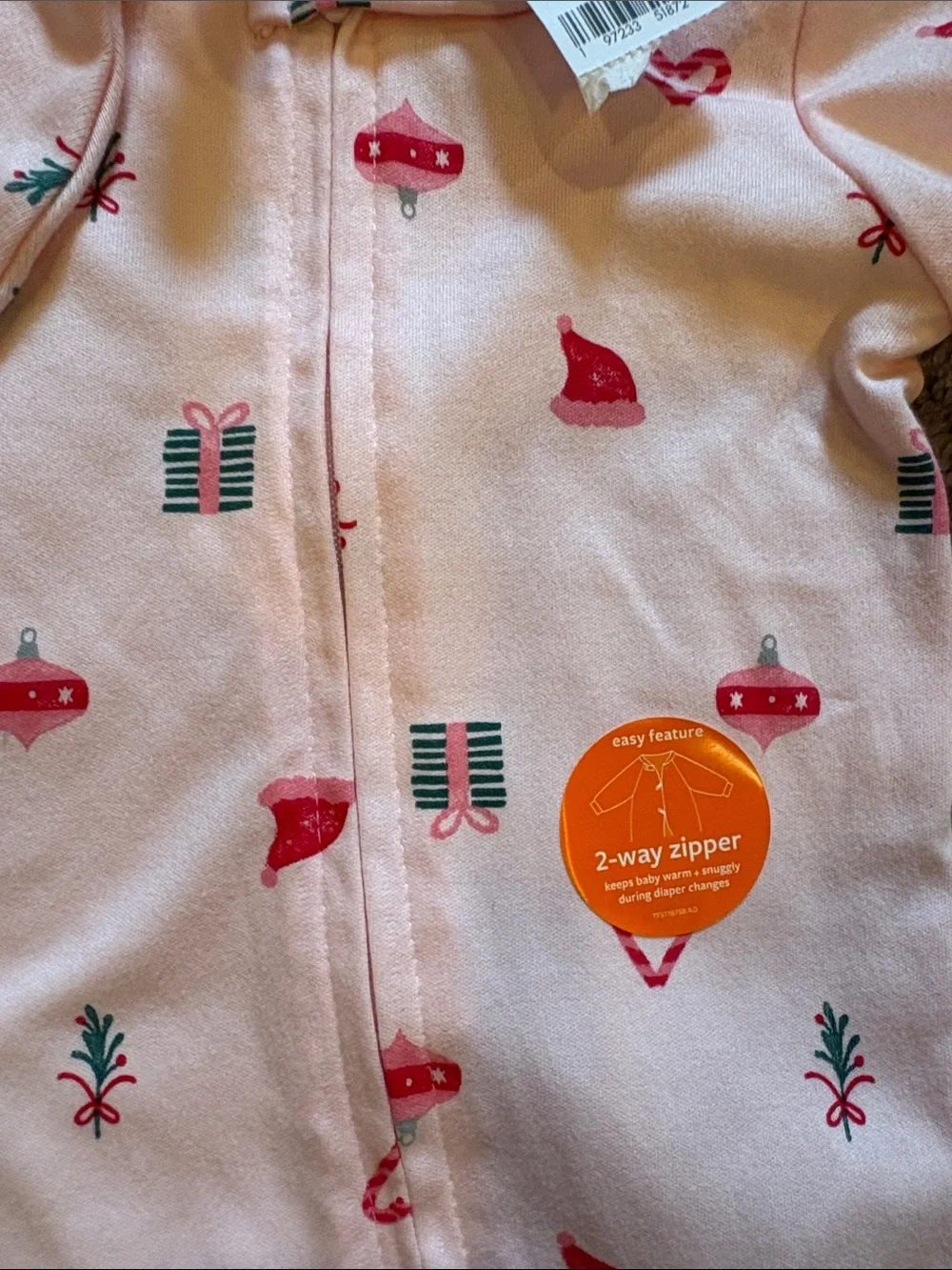 Carter's Light Pink Holiday Print Footed One-Piece